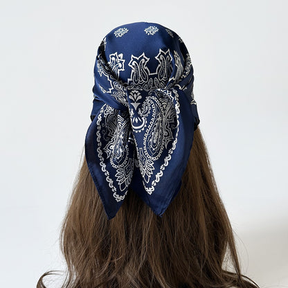 Women Summer Paisley Print Silk Scarf Multi-Purpose Square Scarf Lightweight Breathable Head Wrap