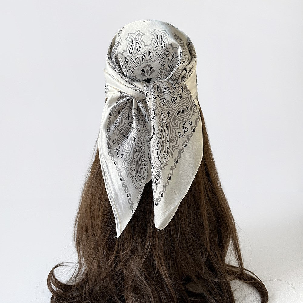 Women Summer Paisley Print Silk Scarf Multi-Purpose Square Scarf Lightweight Breathable Head Wrap