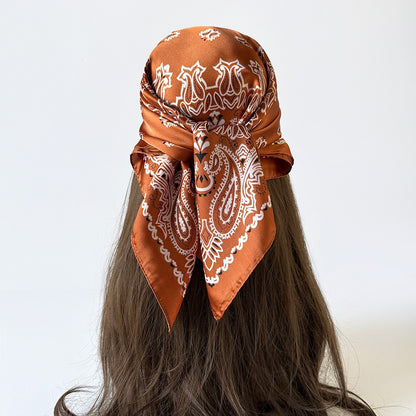 Women Summer Paisley Print Silk Scarf Multi-Purpose Square Scarf Lightweight Breathable Head Wrap