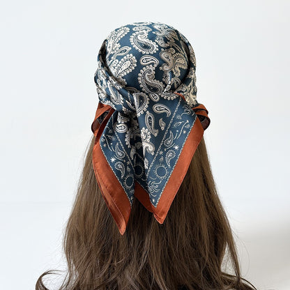 Women Summer Paisley Print Silk Scarf Multi-Purpose Square Scarf Lightweight Breathable Head Wrap