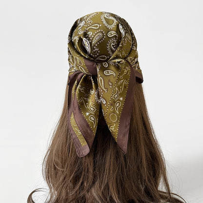 Women Summer Paisley Print Silk Scarf Multi-Purpose Square Scarf Lightweight Breathable Head Wrap