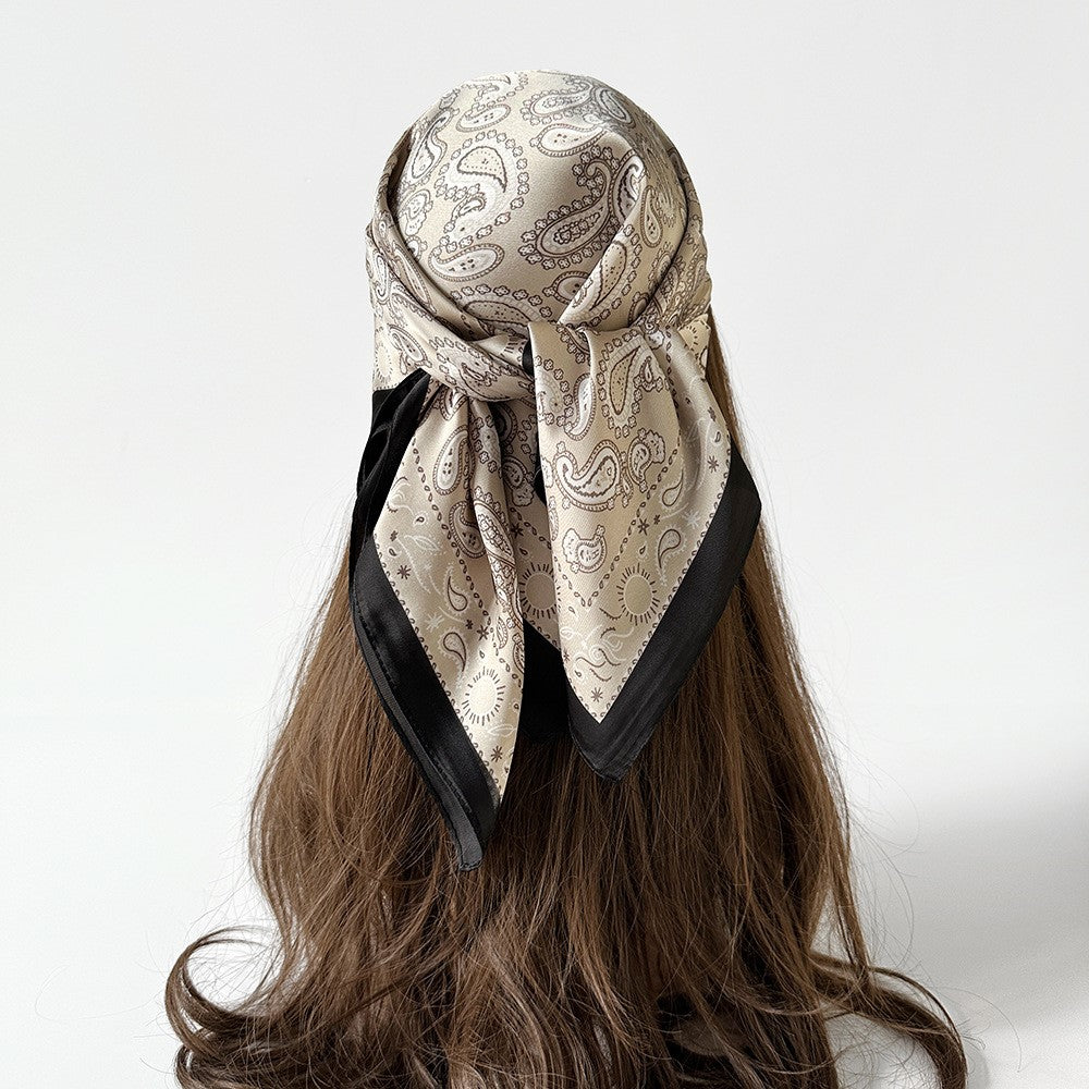 Women Summer Paisley Print Silk Scarf Multi-Purpose Square Scarf Lightweight Breathable Head Wrap