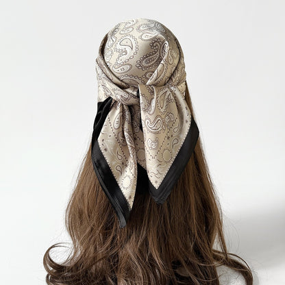 Women Summer Paisley Print Silk Scarf Multi-Purpose Square Scarf Lightweight Breathable Head Wrap