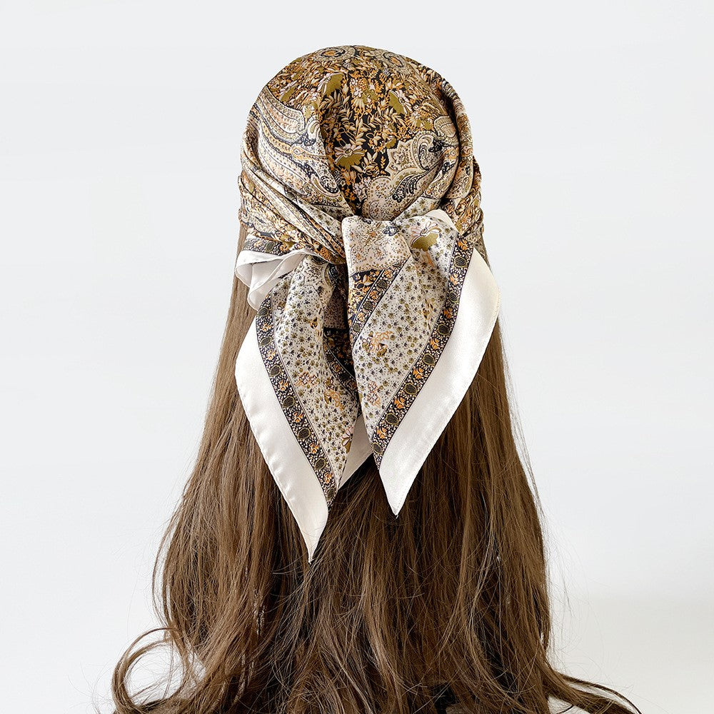 Women Summer Paisley Print Silk Scarf Multi-Purpose Square Scarf Lightweight Breathable Head Wrap