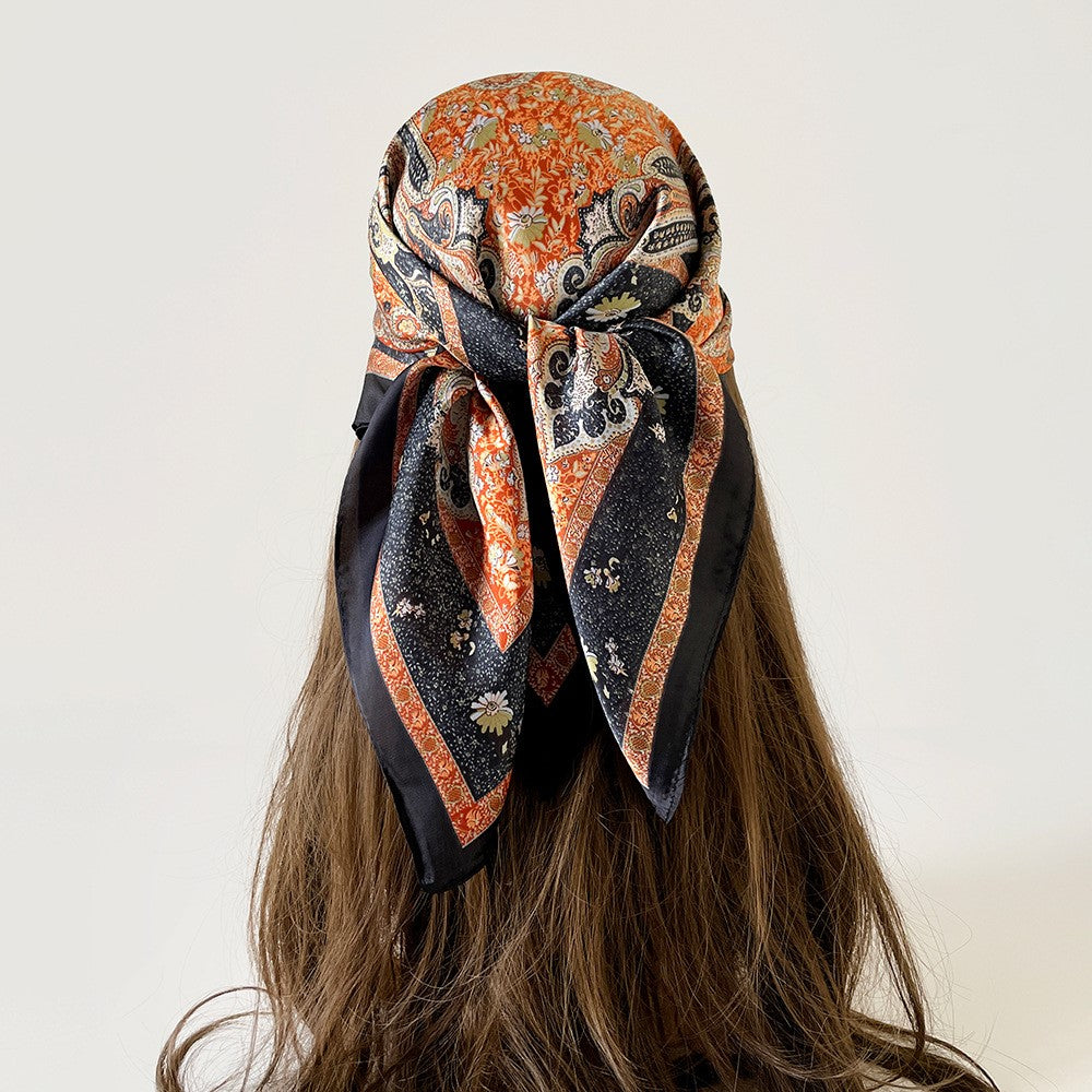 Women Summer Paisley Print Silk Scarf Multi-Purpose Square Scarf Lightweight Breathable Head Wrap