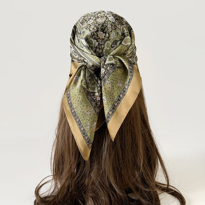 Women Summer Paisley Print Silk Scarf Multi-Purpose Square Scarf Lightweight Breathable Head Wrap