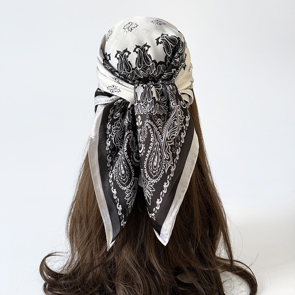 Women Summer Paisley Print Silk Scarf Multi-Purpose Square Scarf Lightweight Breathable Head Wrap