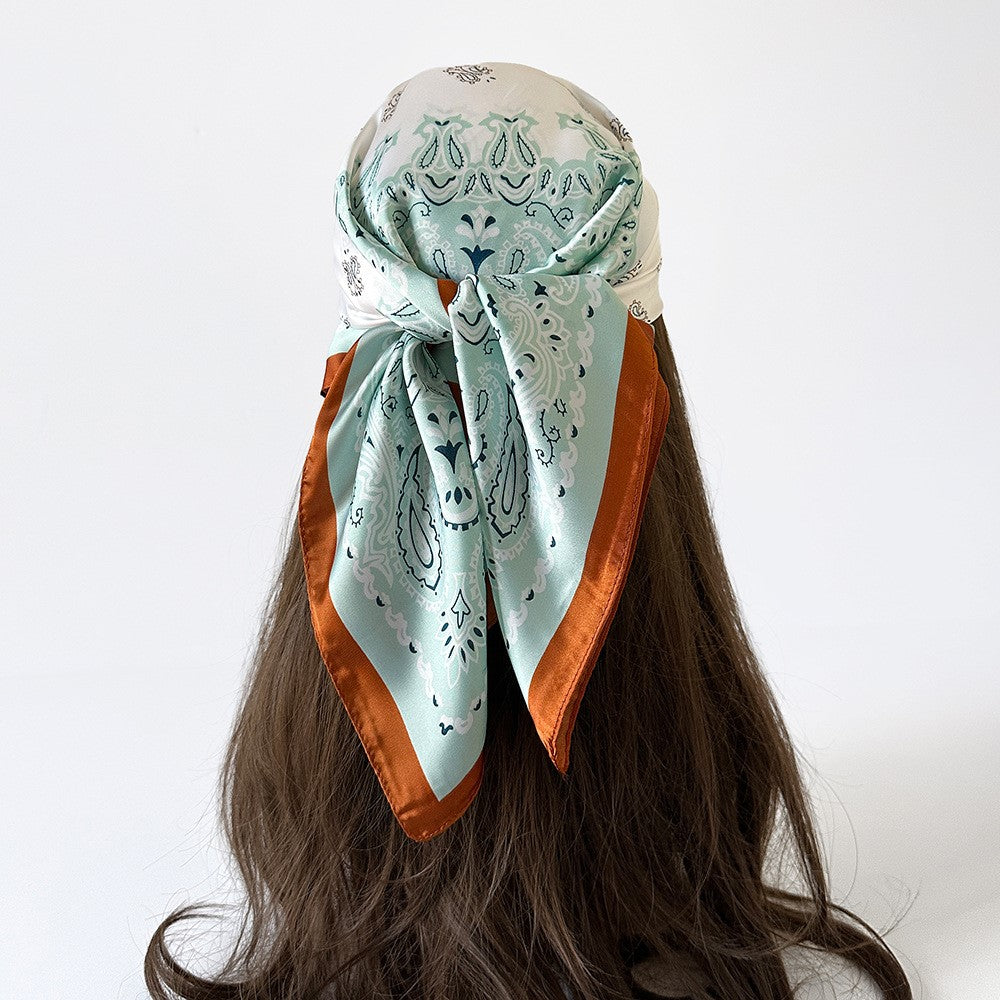 Women Summer Paisley Print Silk Scarf Multi-Purpose Square Scarf Lightweight Breathable Head Wrap