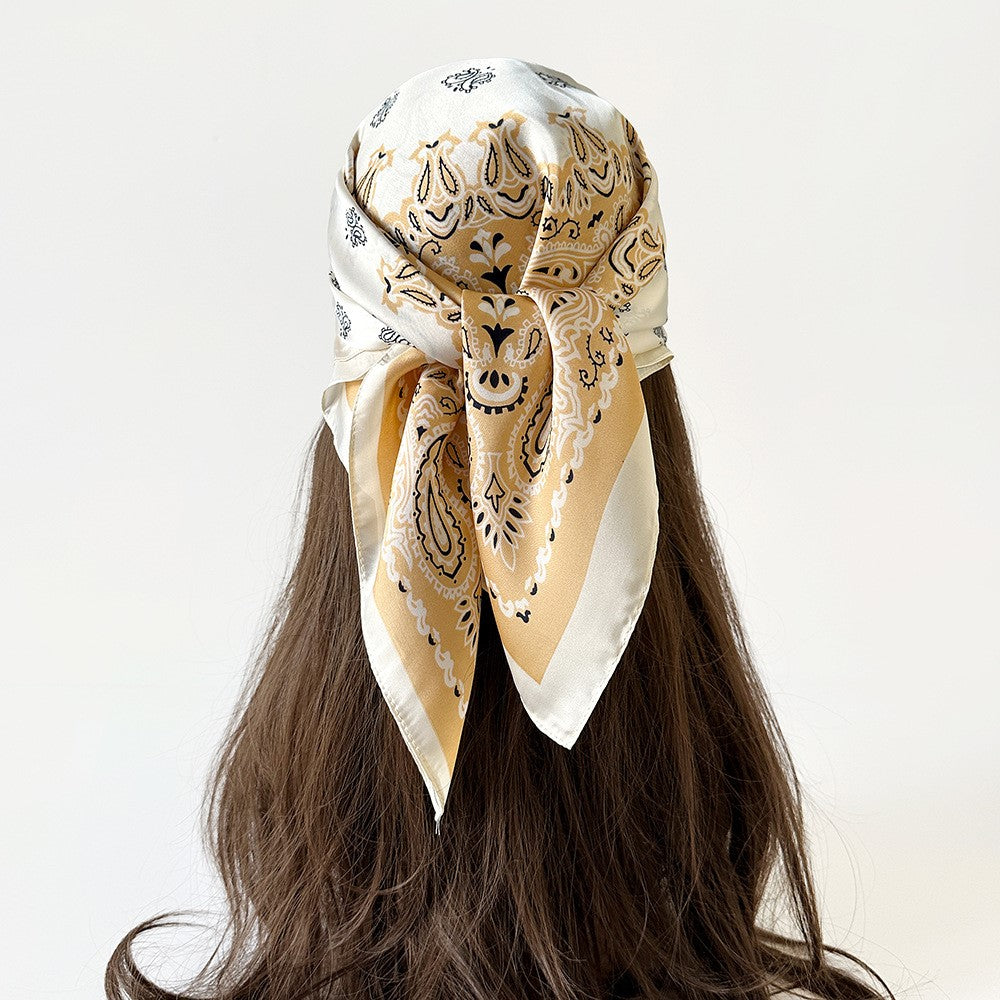 Women Summer Paisley Print Silk Scarf Multi-Purpose Square Scarf Lightweight Breathable Head Wrap