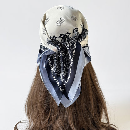 Women Summer Paisley Print Silk Scarf Multi-Purpose Square Scarf Lightweight Breathable Head Wrap