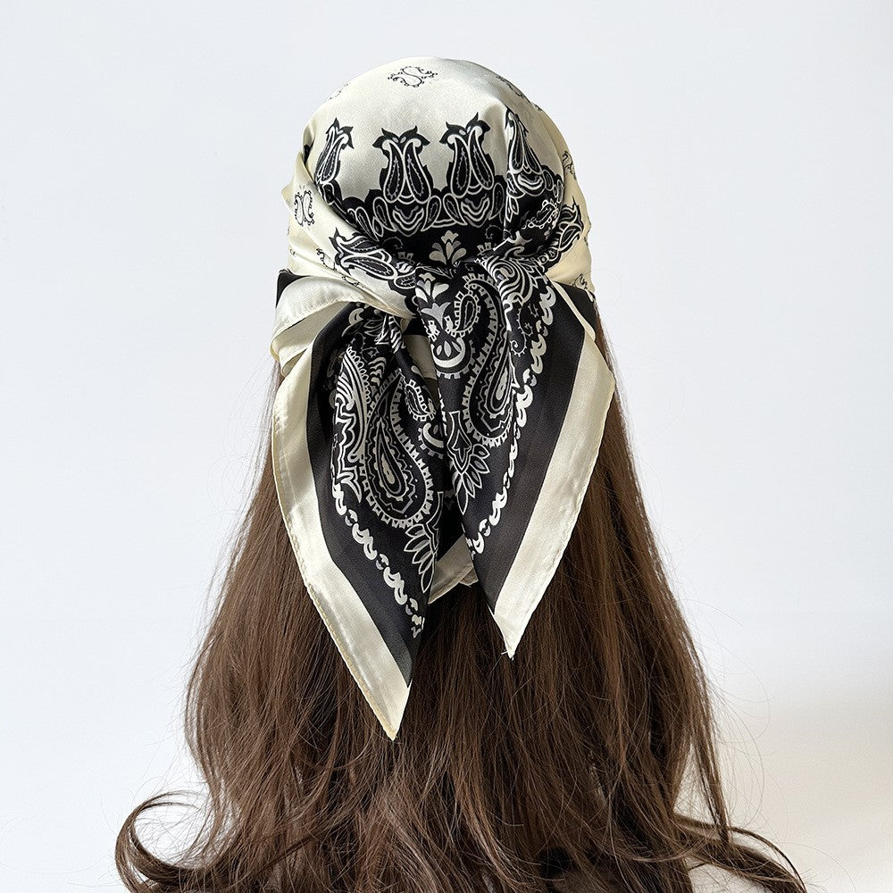 Women Summer Paisley Print Silk Scarf Multi-Purpose Square Scarf Lightweight Breathable Head Wrap