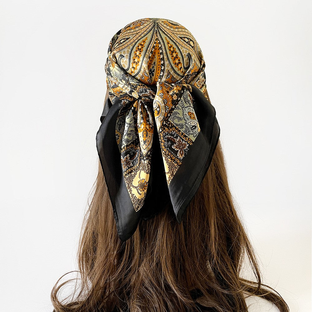 Women Summer Paisley Print Silk Scarf Multi-Purpose Square Scarf Lightweight Breathable Head Wrap