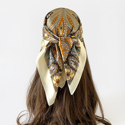 Women Summer Paisley Print Silk Scarf Multi-Purpose Square Scarf Lightweight Breathable Head Wrap