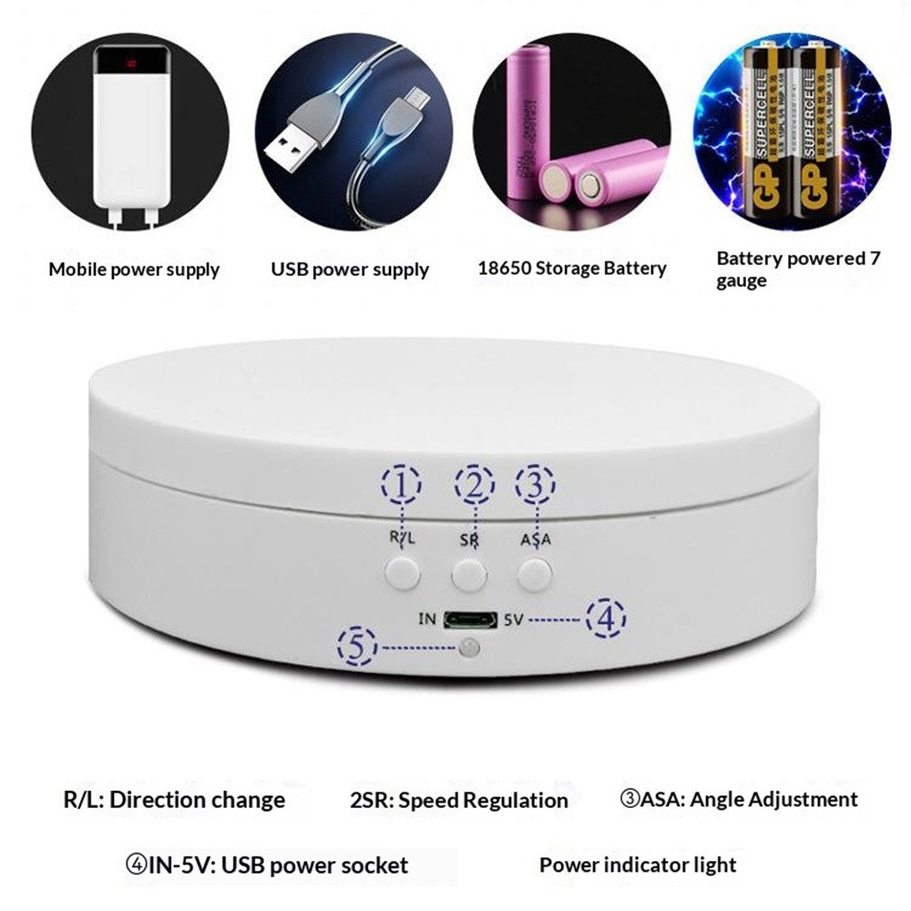 360 Degrees Rotation Adjustable Speed USB Rechargeable 2600mAh Electric Display Stand with Built-in Battery for Jewelry Photography
