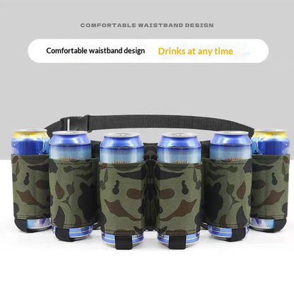 6-Can Capacity Holder Waistband Bag Adjustable Foldable Drink Belt Bag for Outdoor Camping Hiking