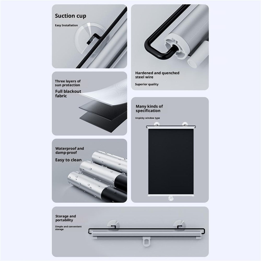 ST-5022 68x125cm Car Window Sunshade Auto Retractable Suction Cup Blackout Curtain for Car Bedroom