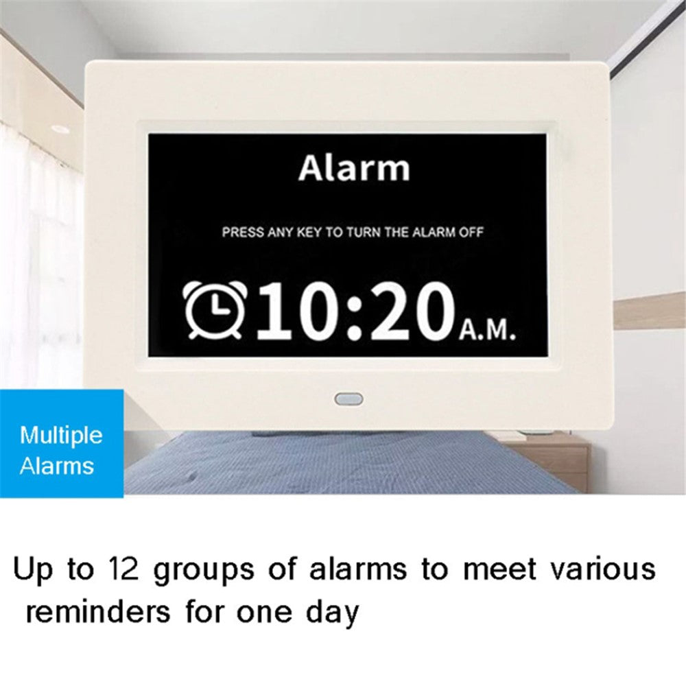 Alarm Clock Digital Calendar Day Clock 7-inch Large Display Programmable Medication Reminder, EU Plug
