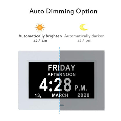 Alarm Clock Digital Calendar Day Clock 7-inch Large Display Programmable Medication Reminder, EU Plug
