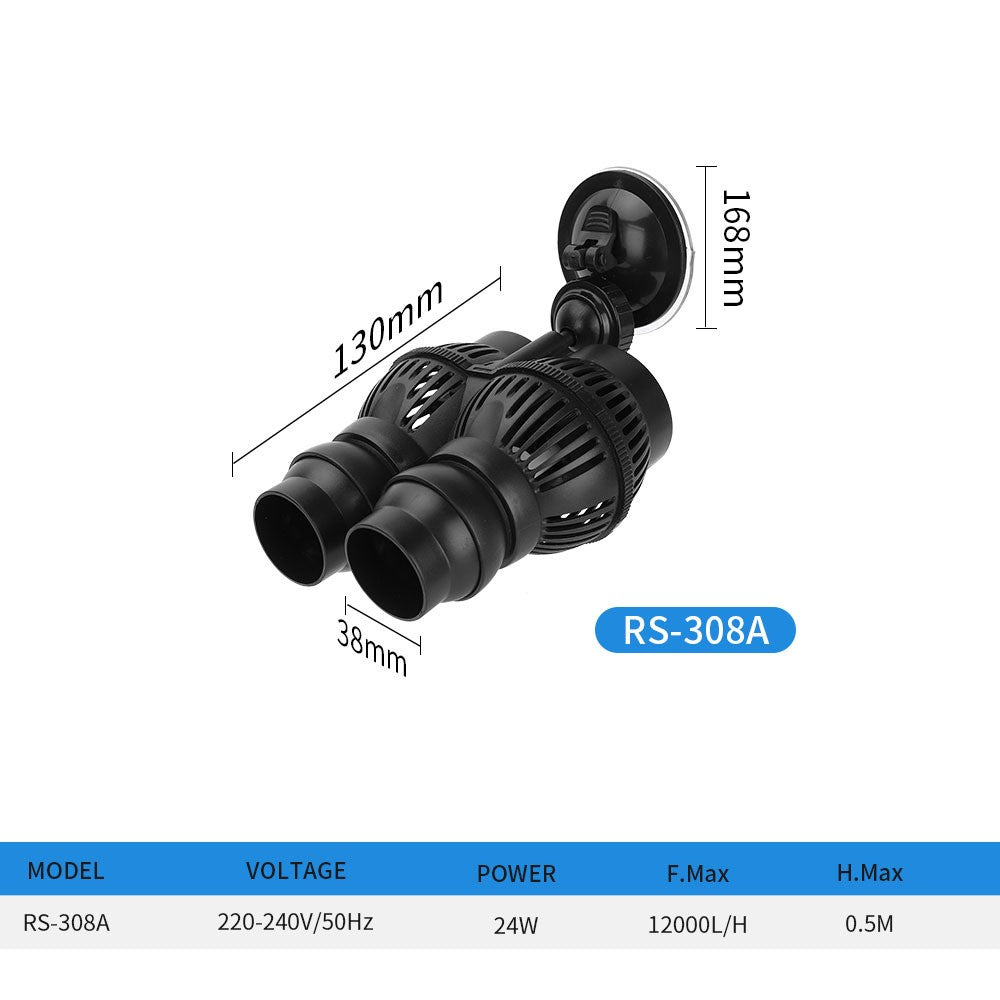 RS-308A 24W 12000L / H Double-head Flow Maker Pump for Fish Tank Wave Making Pump, EU Plug