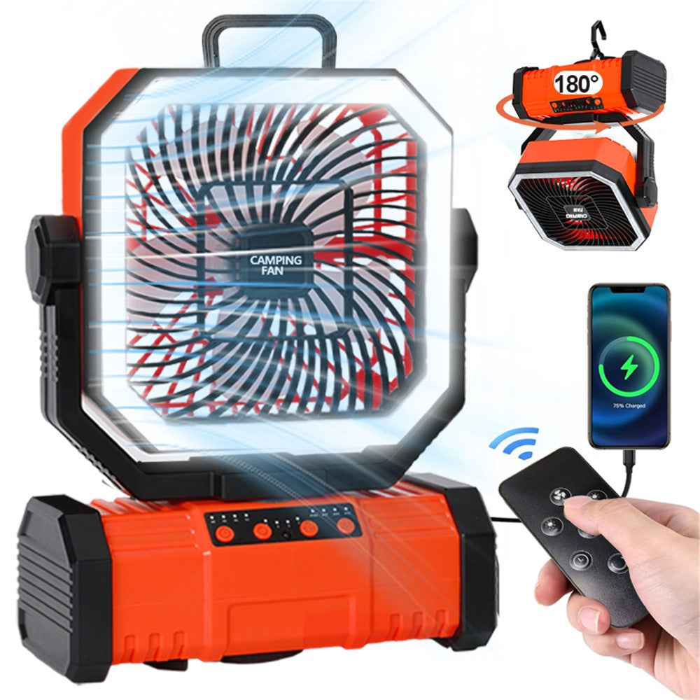Portable Outdoor Camping 4 Wind Speed Timing Cooling Fan with LED Light Power Bank Function