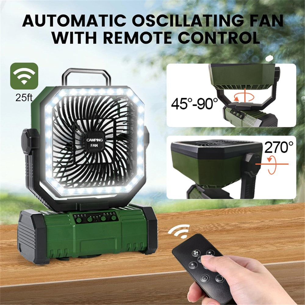 Portable Outdoor Camping 4 Wind Speed Timing Cooling Fan with LED Light Power Bank Function