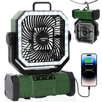 Portable Outdoor Camping 4 Wind Speed Timing Cooling Fan with LED Light Power Bank Function