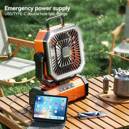 Outdoor Multifunction Camping Fan LED Light Power Bank Portable Bluetooth-Compatible Speaker