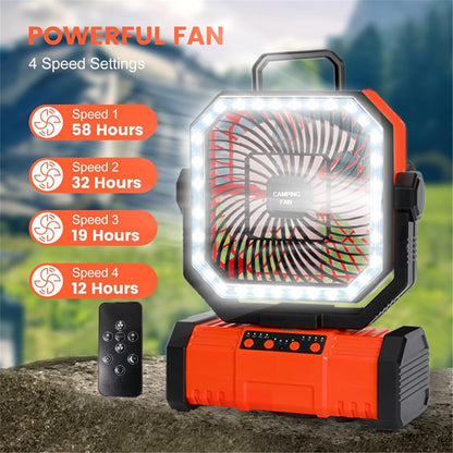 Outdoor Multifunction Camping Fan LED Light Power Bank Portable Bluetooth-Compatible Speaker