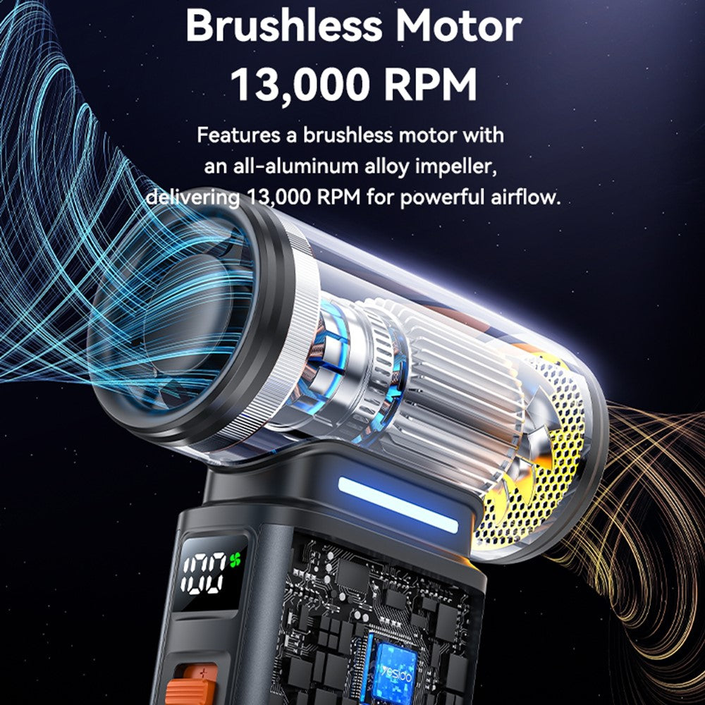 YESIDO YF19 Handheld Fan Powerful Outdoor High-Speed Wireless Portable Car Dust Blower  /  Fan  /  Vacuum Cleaner