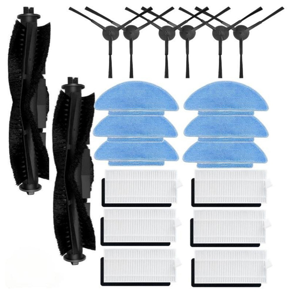 For Tikom L9000 / Lubluelu SL60 Sweeping Robot 2 Main Brushes + 6 Side Brushes + 6 Filters + 6 Rags Accessories Set