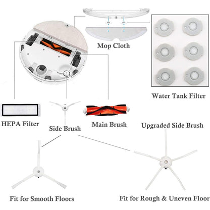 17Pcs Replacement Kit for Roborock S60 / S51 / S50 Vacuum Cleaner Main Brush Side Brush Mop Cloth Water Tank Filter Set