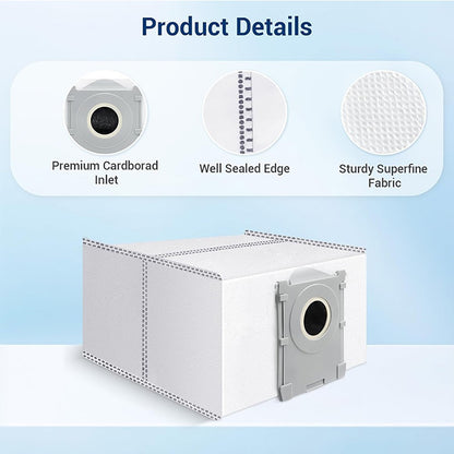 JUNSUNMAY 6Pcs Non-woven Fabric Dust Bags for Ecovacs Deebot T50 Pro  /  T50 Max  /  T50 Omni  /  T50 Pro Omni Robot Vacuum