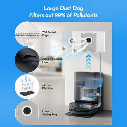 JUNSUNMAY 8Pcs  /  Set For Ecovacs Deebot X9 Pro Omni  /  X9 Pro Main Brush Filter Dust Bag Replacement Parts Kit Robot Vacuum Accessories