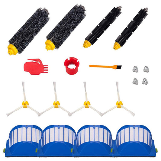 4 Side-Edge Brush+2 Pairs Main Brush+4 Filter for iRobot Roomba 600 Series (With 3 Cleaning Tools)
