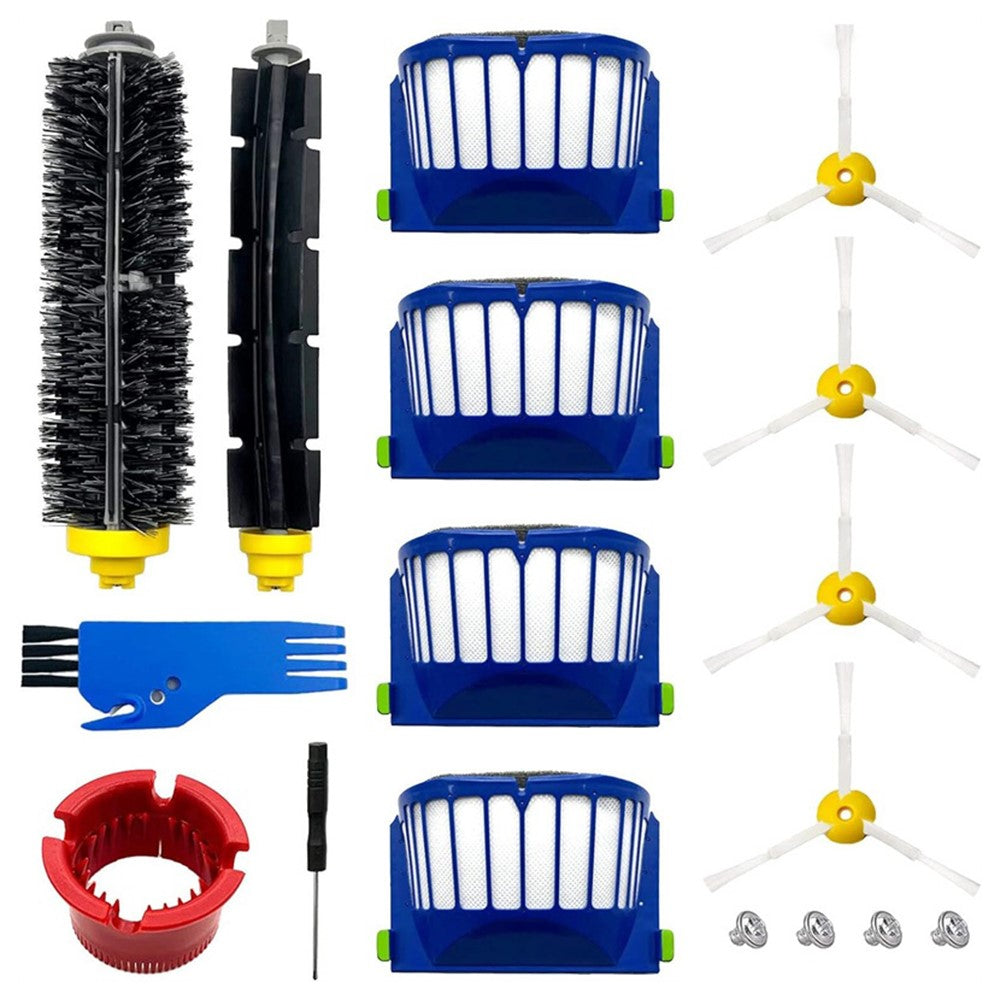 1 Pair Main Brush for iRobot Roomba 600 Series, 4 Replacement Filter+4 Side-Edge Brush+2 Comb+1 Screwdriver