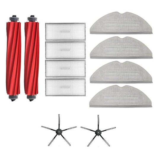 12Pcs Replacement Parts For Roborock S7 Maxv / Maxv Plus / Maxv Ultra 2xMain Brush+4xFilter+2xSide Brush+4xMop Cloth