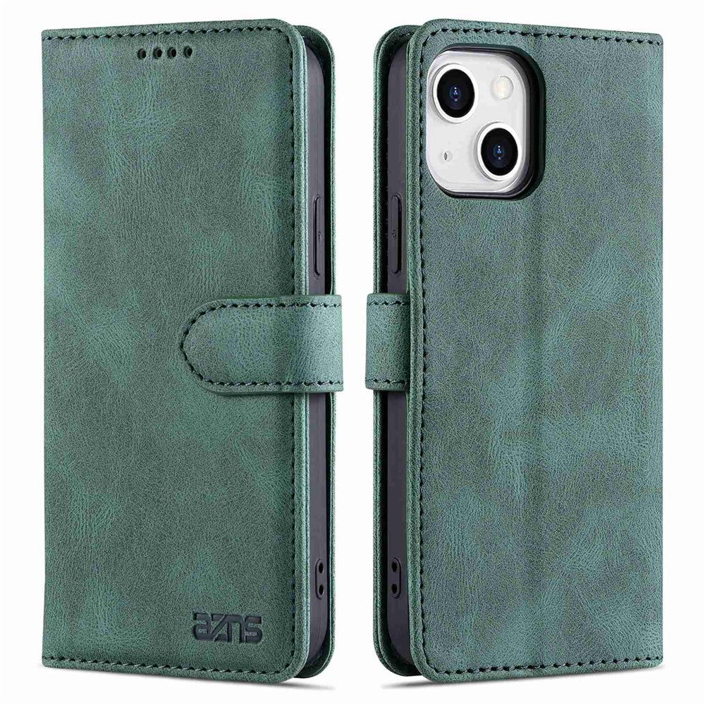 AZNS For iPhone 14 6.1 inch Drop-proof PU Leather Wallet Case Card Holder Magnetic Closure Stand Anti-scratch Phone Cover