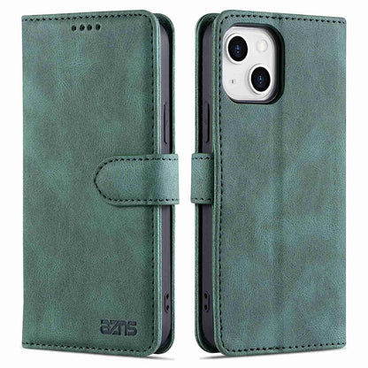 AZNS For iPhone 14 6.1 inch Drop-proof PU Leather Wallet Case Card Holder Magnetic Closure Stand Anti-scratch Phone Cover