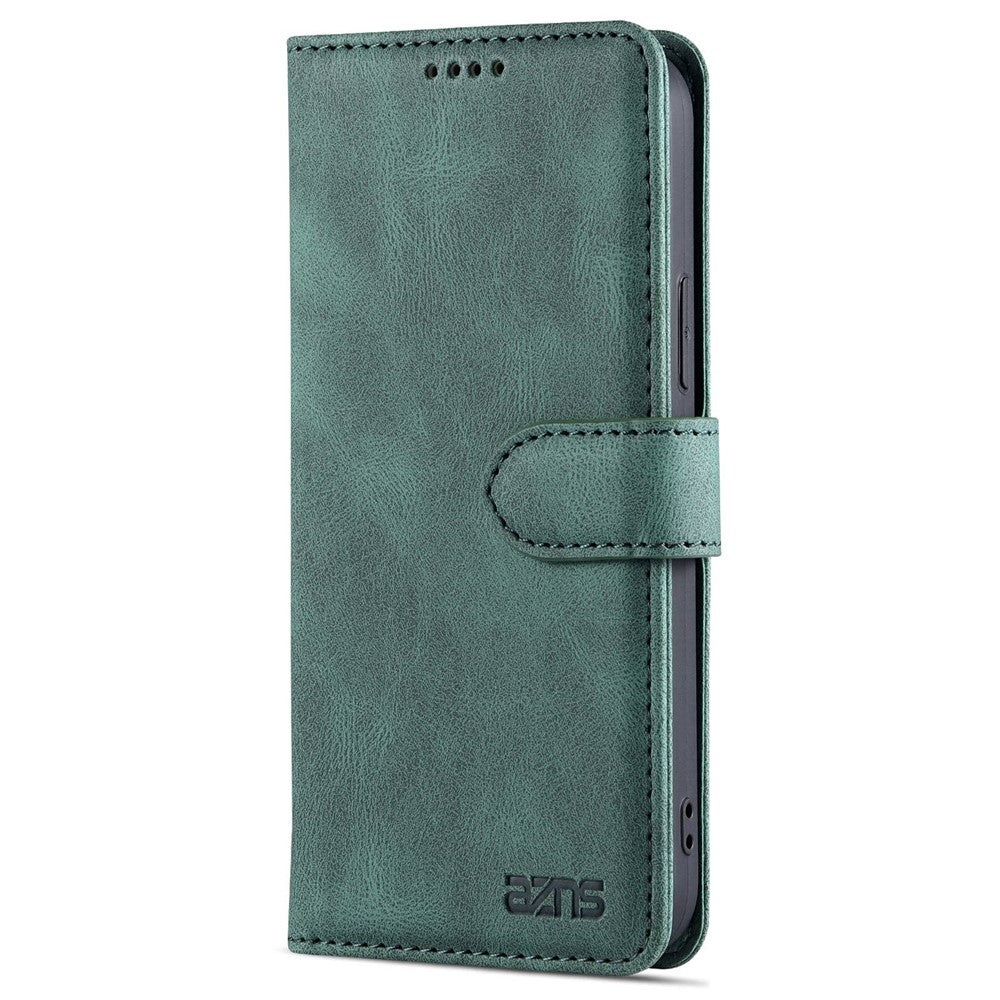 AZNS For iPhone 14 6.1 inch Drop-proof PU Leather Wallet Case Card Holder Magnetic Closure Stand Anti-scratch Phone Cover