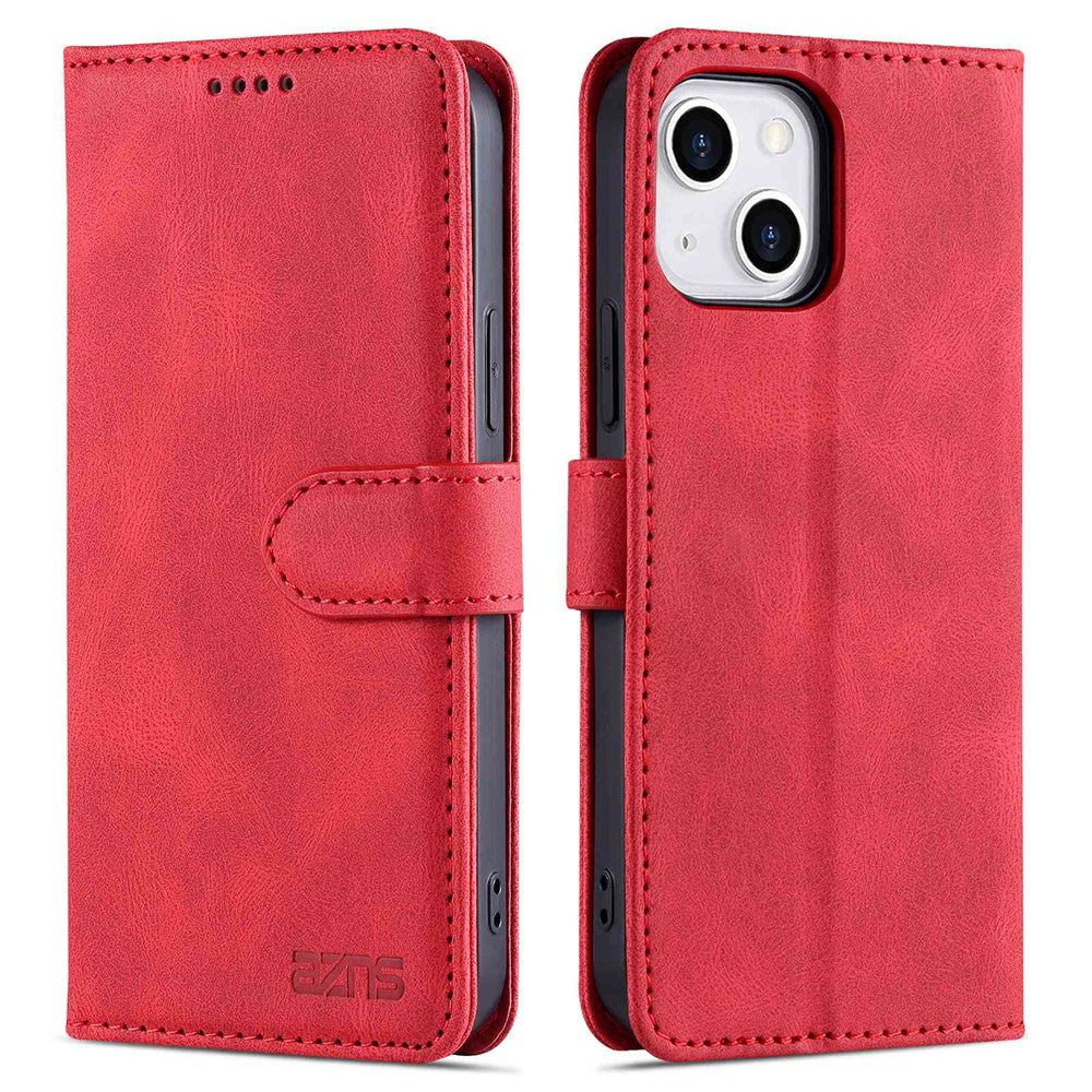 AZNS For iPhone 14 6.1 inch Drop-proof PU Leather Wallet Case Card Holder Magnetic Closure Stand Anti-scratch Phone Cover