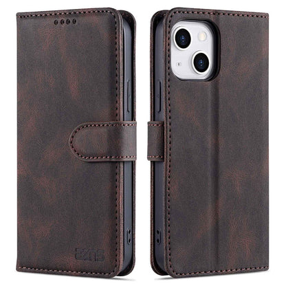 AZNS For iPhone 14 6.1 inch Drop-proof PU Leather Wallet Case Card Holder Magnetic Closure Stand Anti-scratch Phone Cover