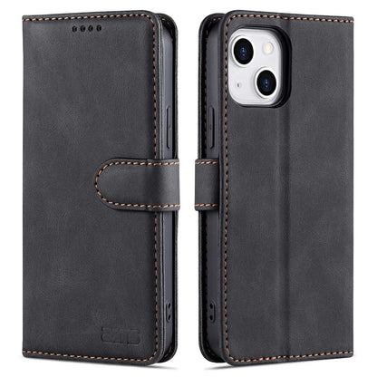 AZNS For iPhone 14 6.1 inch Drop-proof PU Leather Wallet Case Card Holder Magnetic Closure Stand Anti-scratch Phone Cover