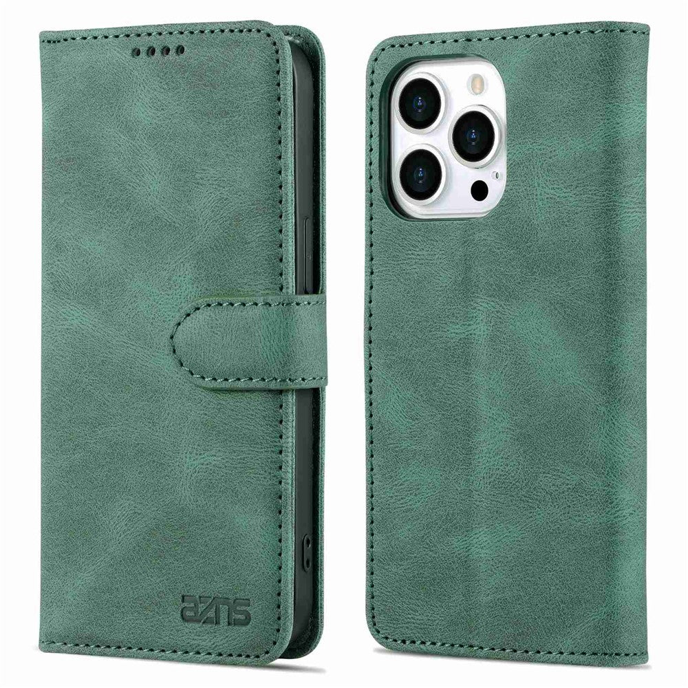 AZNS For iPhone 14 Pro Max 6.7 inch Anti-fall PU Leather Wallet Case Magnetic Closure Stand Scratch Resistant Phone Cover