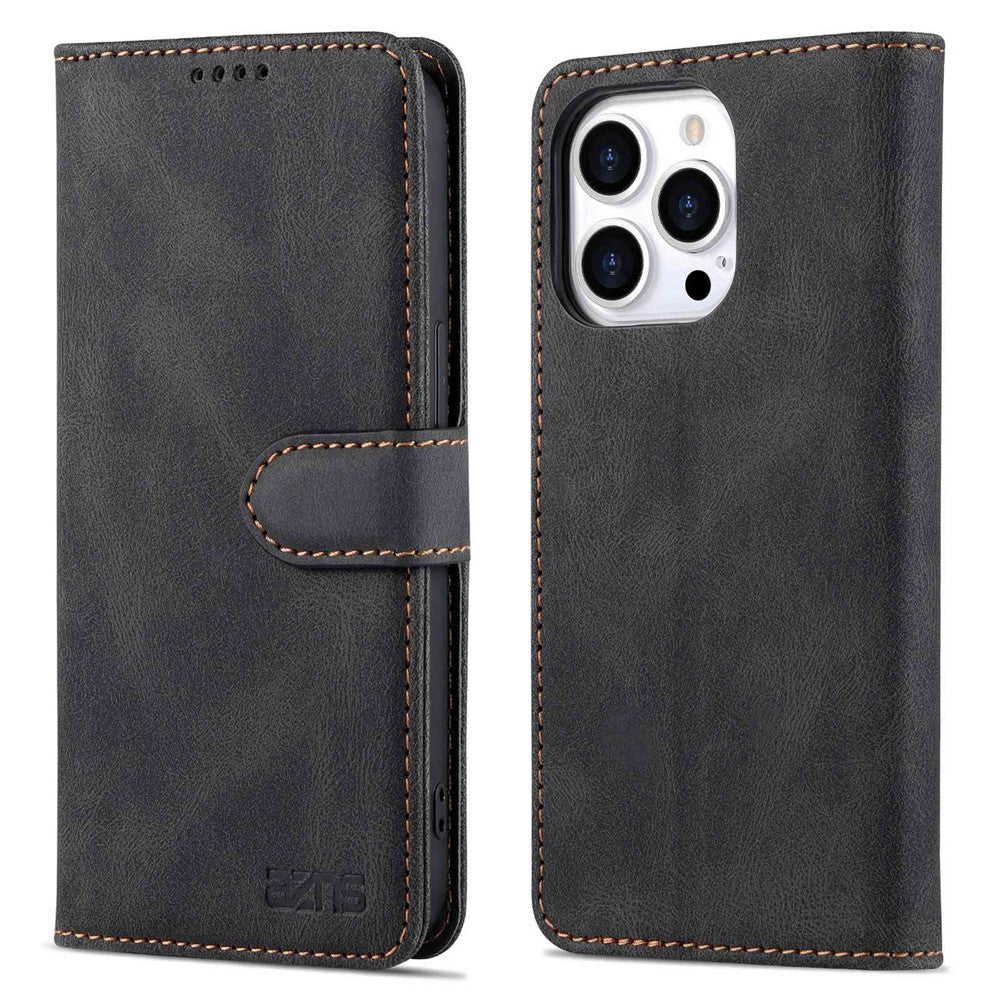 AZNS For iPhone 14 Pro Max 6.7 inch Anti-fall PU Leather Wallet Case Magnetic Closure Stand Scratch Resistant Phone Cover