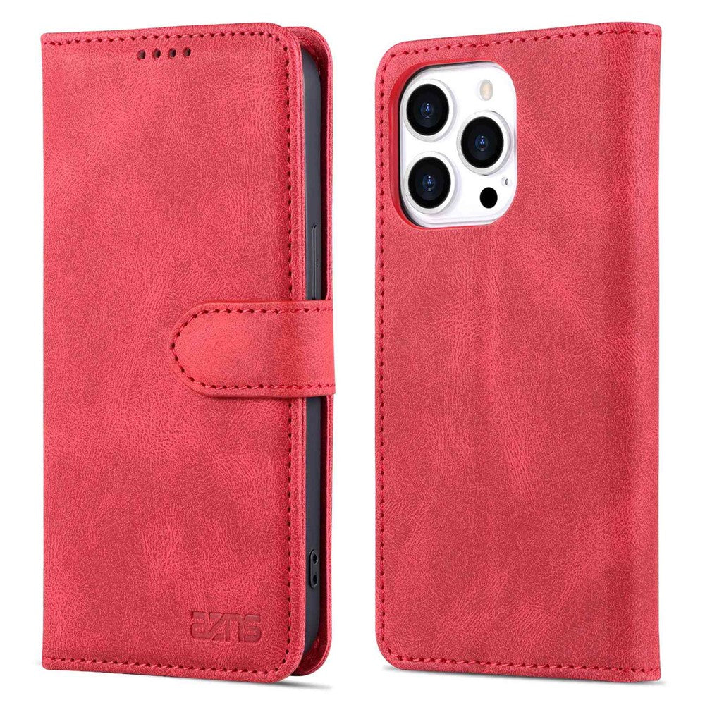 AZNS For iPhone 14 Pro Max 6.7 inch Anti-fall PU Leather Wallet Case Magnetic Closure Stand Scratch Resistant Phone Cover