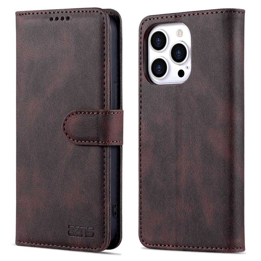 AZNS For iPhone 14 Pro Max 6.7 inch Anti-fall PU Leather Wallet Case Magnetic Closure Stand Scratch Resistant Phone Cover