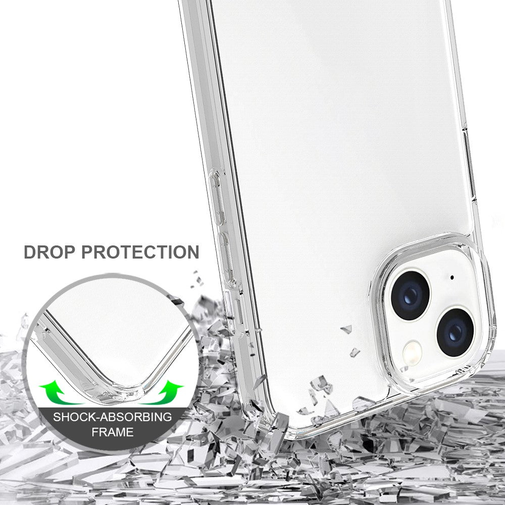 For iPhone 14 6.1 inch Mobile Phone Case Transparent Hard Acrylic Back + Soft TPU Edge Drop Protection Cover