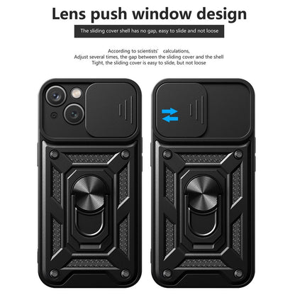 For iPhone 14 Plus 6.7 inch Anti-scratch Phone Cover Slide Camera Protection PC + TPU Ring Kickstand Cell Phone Case