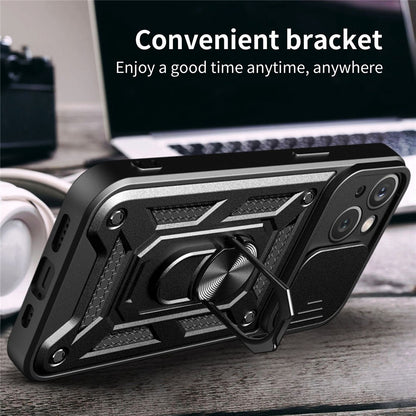 For iPhone 14 Plus 6.7 inch Anti-scratch Phone Cover Slide Camera Protection PC + TPU Ring Kickstand Cell Phone Case