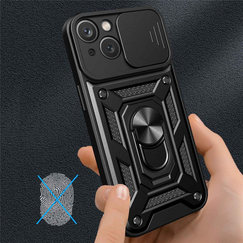 For iPhone 14 Plus 6.7 inch Anti-scratch Phone Cover Slide Camera Protection PC + TPU Ring Kickstand Cell Phone Case